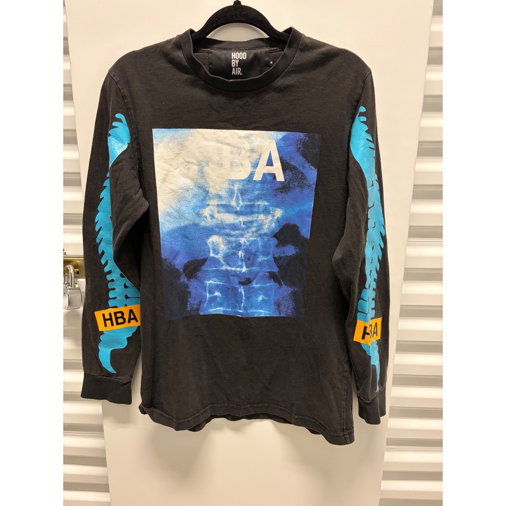 Hood By Air HBA Long Sleeve Shirt Mens Medium Black X-Ray Spine Graphic Good